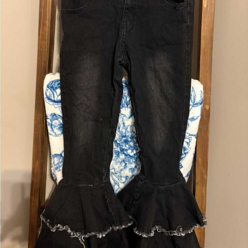 Black Ruffled Flare Pants